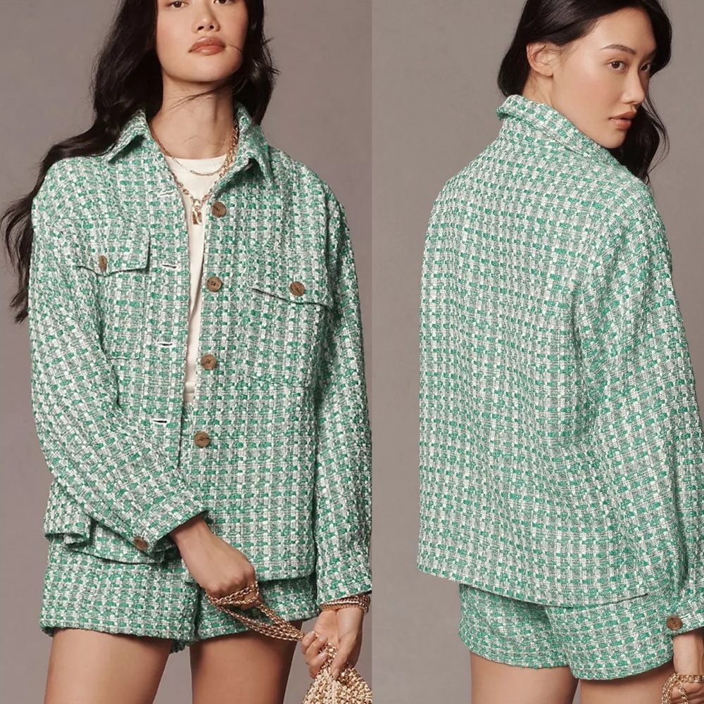 Anthropologie Maeve Tweed Green Jacket Shacket - Picture 9 of 9